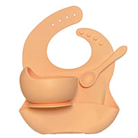 Комплект peachy pink 28# (тарелка +ложка силиконовая+нагрудник)