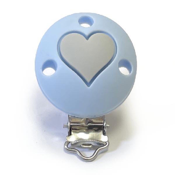 Круглая  pastel blue с сердцем светло серым клипса