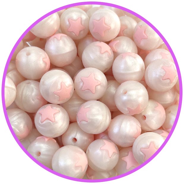 бусина белый металлик со звездой candy pink