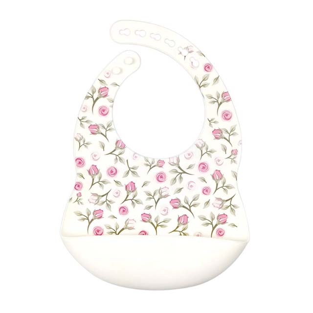 Нагрудник Розочки Белый зауженный силиконовый