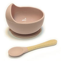 Тарелка силиконовая + ложка с деревянной ручкой Dusty lilac (завод 2)