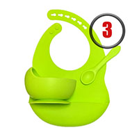 Комплект Салатовый (нагрудник зауженный+тарелка+ложка силиконовая)