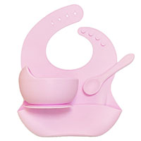 Комплект Baby pink (тарелка +ложка силиконовая+нагрудник)
