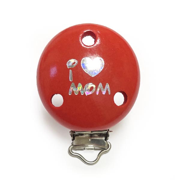 Клипса I Love MOM Красный (деревянная, германия)