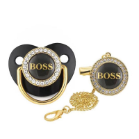 Пустышка Черная с держателем - цепочкой Boss (Размер S 0-6 мес)