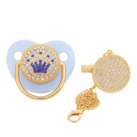 Пустышка Голубая с цепочкой и стразами Корона (Размер S 0-6 мес)