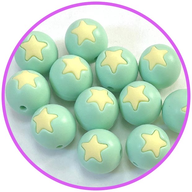 бусина мята  со звездой крем