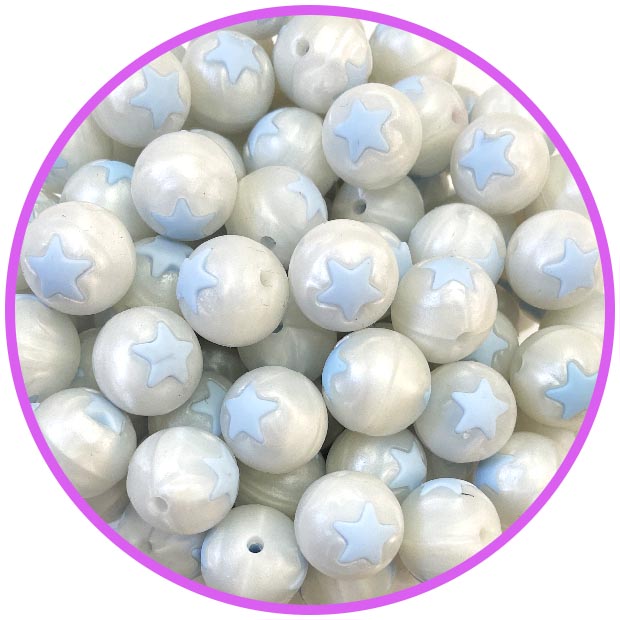 бусина белый металлик со звездой pastel blue