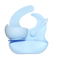 Комплект Baby blue (тарелка +ложка силиконовая+нагрудник)
