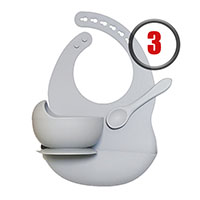 Комплект Светло серый (нагрудник зауженный+тарелка+ложка силиконовая)