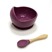 Тарелка силиконовая + ложка с деревянной ручкой Red Wine (завод 2)