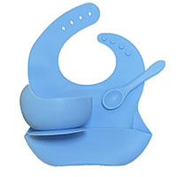 Комплект Sky blue (тарелка +ложка силиконовая+нагрудник)