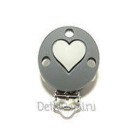 Круглая  серая с сердцем клипса