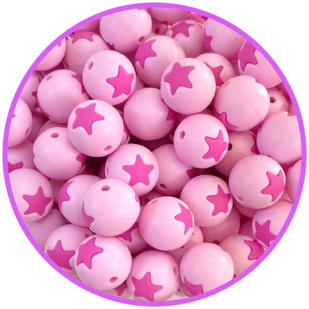 бусина pale pink со звездой фуксия