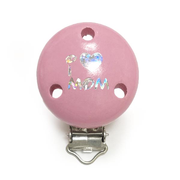 Клипса I Love MOM Розовый (деревянная, германия)