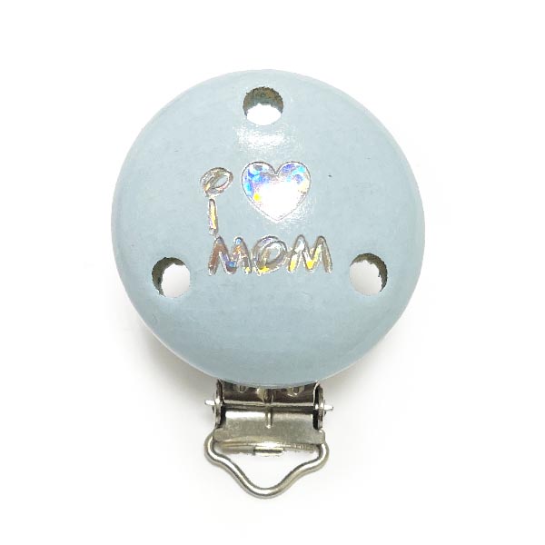Клипса I Love MOM Нежно голубой (деревянная, германия)
