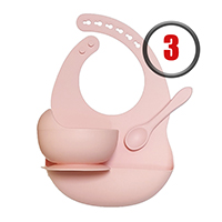 Комплект Розовый (нагрудник зауженный+тарелка+ложка силиконовая)