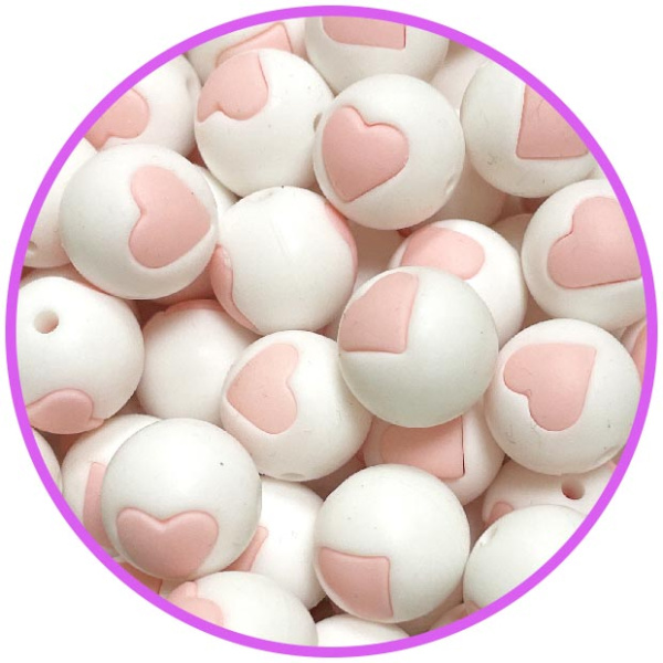 бусина белая сердце candy pink