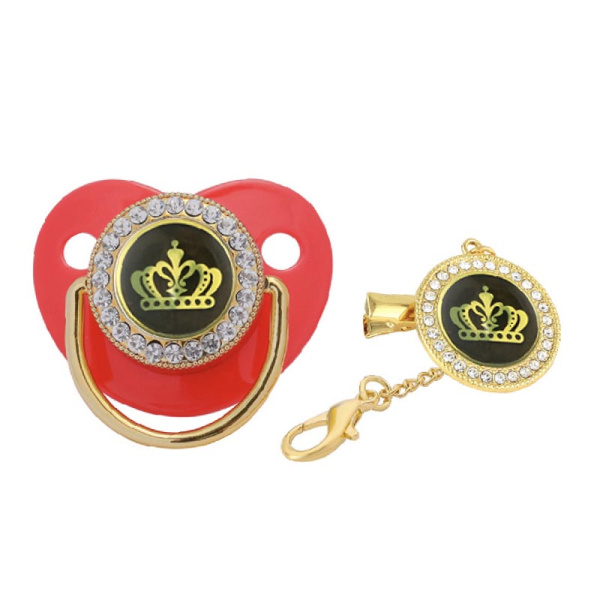 Пустышка Красная держателем - цепочкой короной (Размер М 6-12 мес)