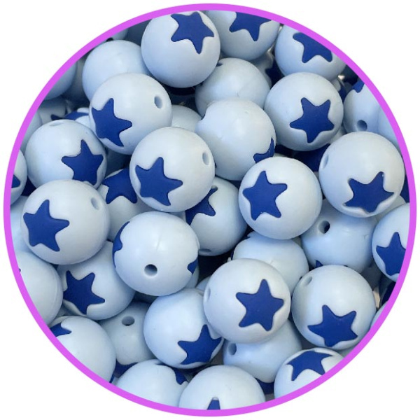 бусина Pastel blue  со звездой темно синей