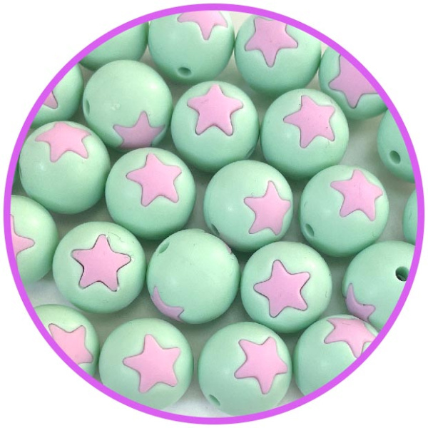 бусина мята  со звездой пинк