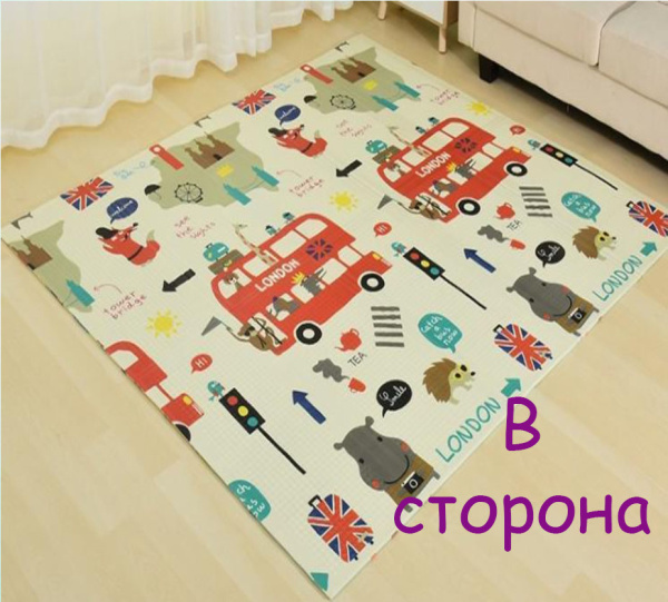 Коврик детский игровой 200 х 180, для ползанья, складной двухсторонний, развивающий (Англия/Котик)
