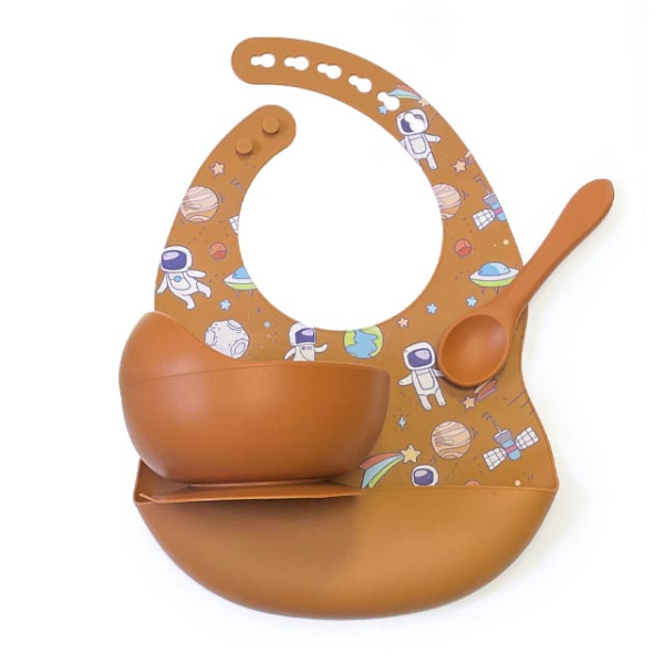 Комплект Нагрудник Миска Ложка Астронавт (Autumn Glaze)