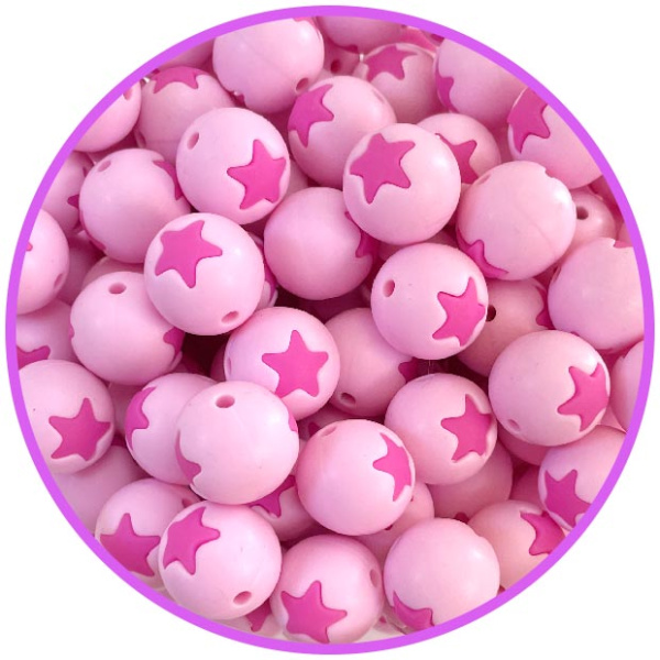 бусина pale pink со звездой фуксия