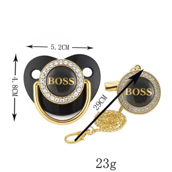 Пустышка Черная с держателем - цепочкой Boss (Размер М 6-12 мес)